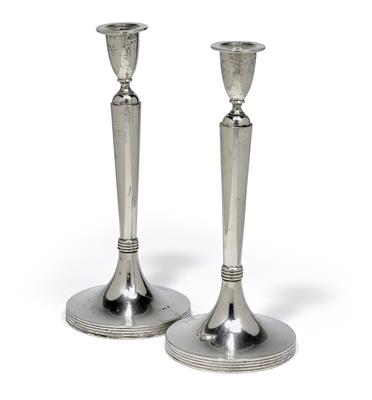 A pair of candleholders from Budapest, - Silver and Russian Silver