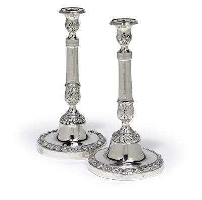 A pair of candleholders from Naples, - Silver and Russian Silver