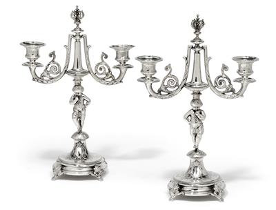 A pair of two-light candleholders from Vienna, - Argenti e Argenti russo