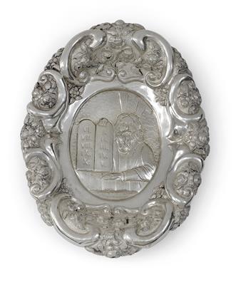 A tray with Moses and the Tables of the Law, - Silver and Russian Silver