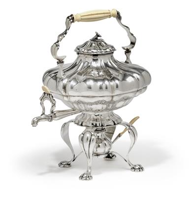 A Biedermeier hot water kettle with rechaud and burner from Vienna, - Silver and Russian Silver
