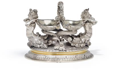 Double condiment bowls with spoon from Vienna, - Silver and Russian Silver