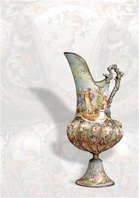 An enamelled jug from Vienna, - Silver and Russian Silver