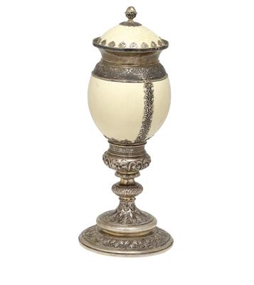 An ostrich egg goblet from Vienna, - Silver and Russian Silver