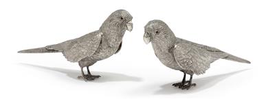 "BUCCELLATI" – Two parakeets, - Silver and Russian Silver