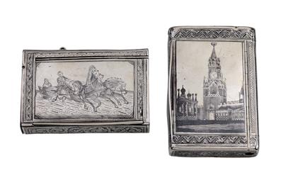 Two niello lidded boxes from Moscow, - Argenti e Argenti russi