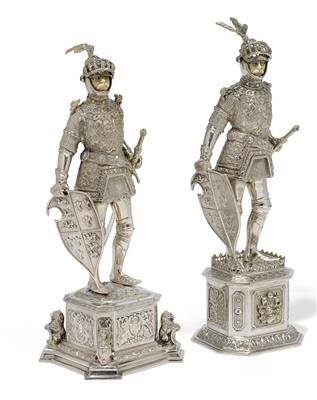 Two knight statuettes, - Silver and Russian Silver