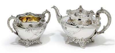 Edinburgher Teekanne und Zuckerschale, - Silber und Russisches Silber