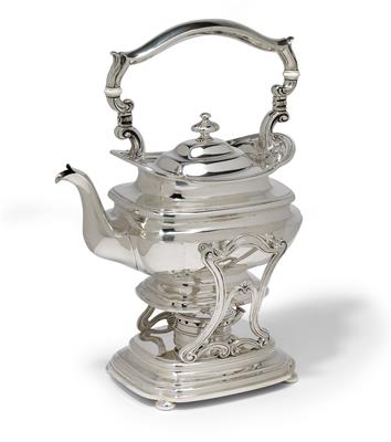 A hot water/teapot with rechaud and burner, - Silver and Russian Silver