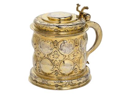 A lidded vermeil tankard from Leipzig, - Stříbro a Ruské stříbro