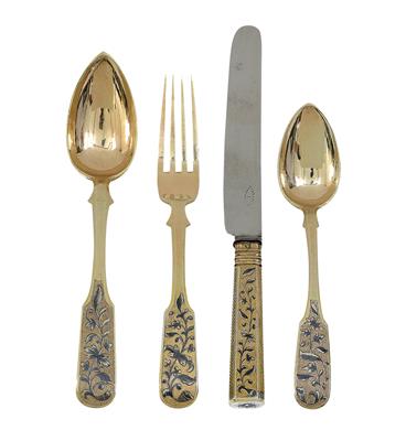 A niello dessert flatware set from Moscow, for 18 individuals, - Silver and Russian Silver