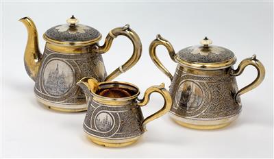 A niello tea set from Moscow, - Argenti e Argenti russi