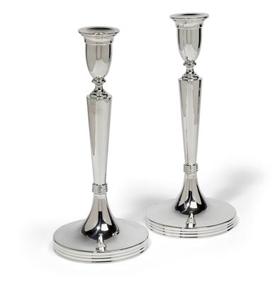 A pair of candleholders from Budapest, - Silver and Russian Silver