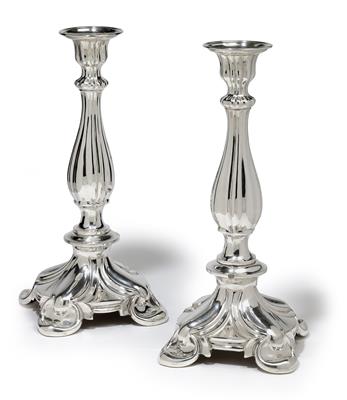 A pair of large candleholders from Vienna, - Silver and Russian Silver