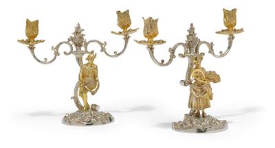 A pair of two-lights candleholders from London, - Argenti e Argenti russi