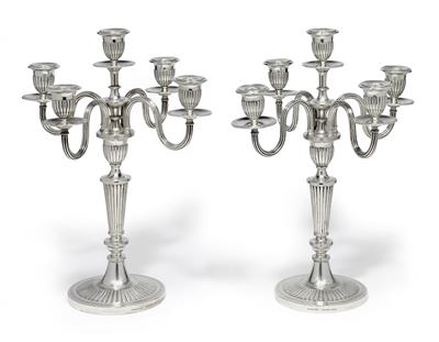 A pair of five-light candelabra from Milan, - Silver and Russian Silver