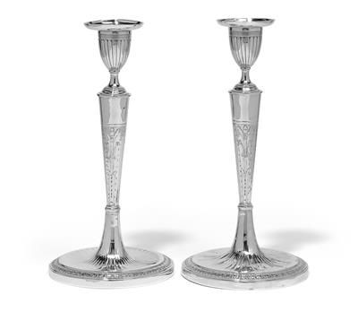 A pair of candleholders from Rome, - Silver and Russian Silver