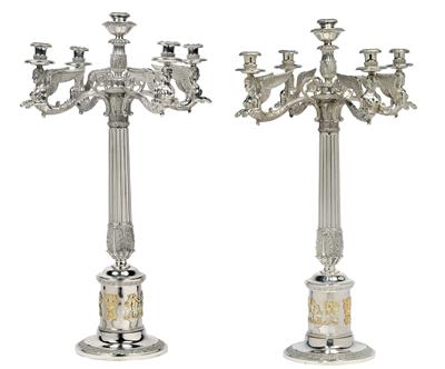 A pair of five-light candelabra from St Petersburg, - Argenti e Argenti russi