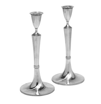 A pair of neoclassical candleholders from Vienna, - Silver and Russian Silver