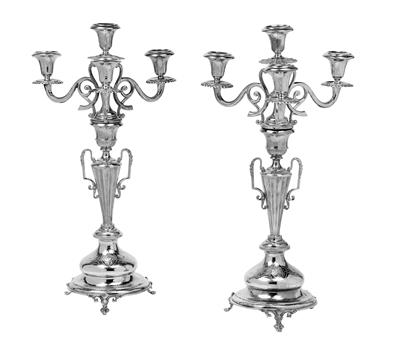 A pair of four-light candleholders from Vienna, - Silver and Russian Silver