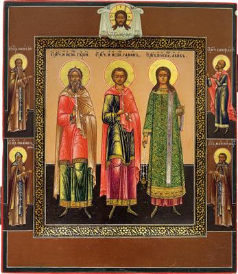 An icon from Russia - Saints Samon, Gurij, and Aviv, - Silver and Russian Silver