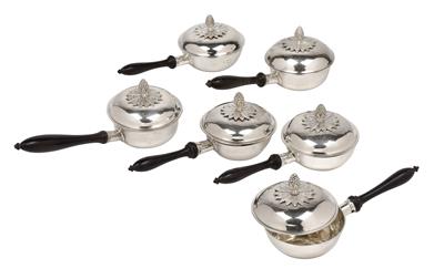 Six Small Covered Pots, - Silver