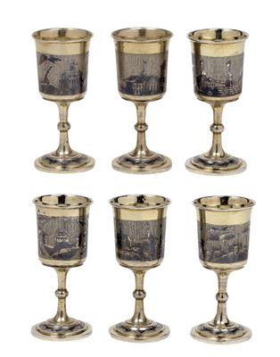 Six Niello Beakers from Moscow, - Silver