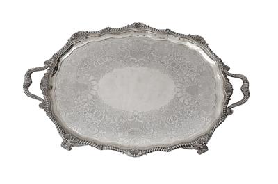 A Large Footed Tray from London, - Silver