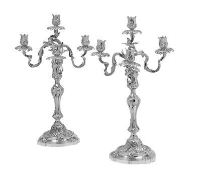 A Pair of Four-Light Candelabra from Paris, - Stříbro