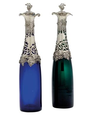 A Pair of Wine Bottles with Stoppers, - Silver