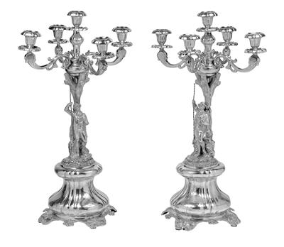 A Pair of Five-Arm Candelabra from Vienna, - Silver
