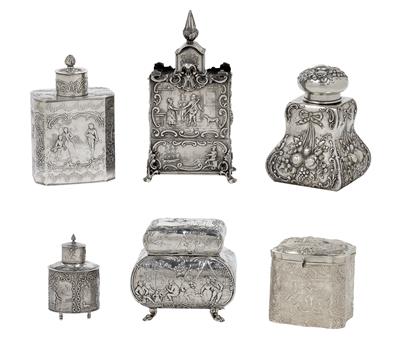 A Collection of Tea Caddies, - Silver