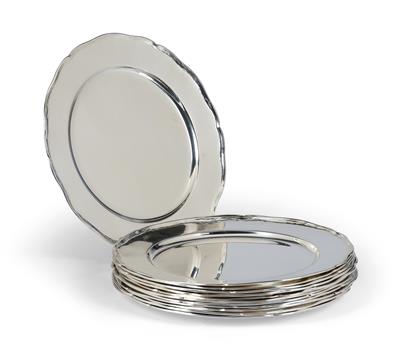 12 Place Plates, - Silver and Russian Silver