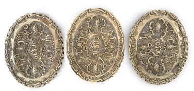 3 Relief-Moulded Trays in Rococo Style from Spain, - Silver and Russian Silver