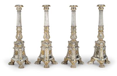 4 Candleholders, - Silver and Russian Silver