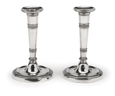A Pair of Neo-Classical Candleholders from Venice, - Silver and Russian Silver