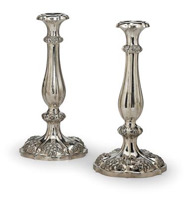 A Pair of Candleholders from Vienna, - Stříbro a Ruské stříbro