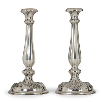 A Pair of Late Biedermeier Candleholders from Vienna, - Silver and Russian Silver