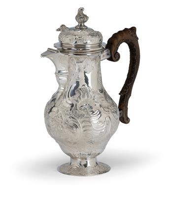 A Rococo Coffee Pot, - Silver and Russian Silver