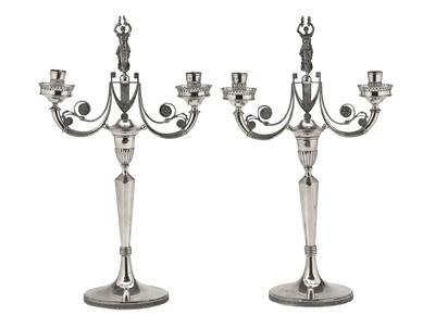 4 Roman Candleholders with Two-Light Girandole Inserts, - Silver and Russian Silver