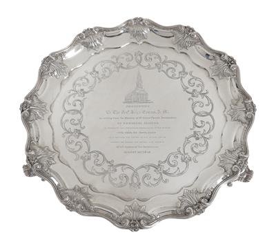 A Large Footed Platter from London, - Silver and Russian Silver