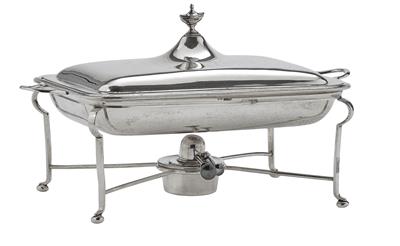 A Covered Tray with Rechaud and Burner from Sheffield, - Silver and Russian Silver