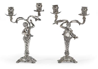 Four Two-Light Candleholders from Germany, - Stříbro a Ruské stříbro