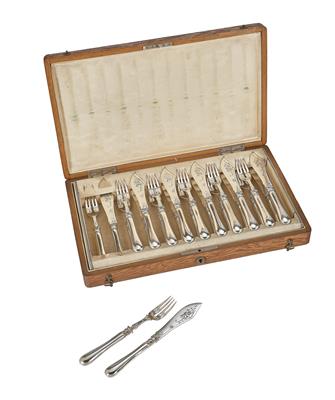 A Fish Cutlery Set for 12 Persons from Vienna, - Silver and Russian Silver