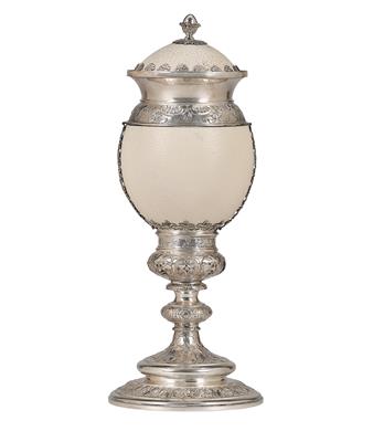 An Ostrich Egg Goblet from Vienna, - Silver and Russian Silver