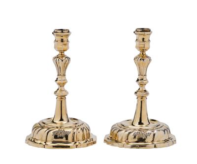 A Pair of Candleholders from Germany, - Silver and Russian Silver