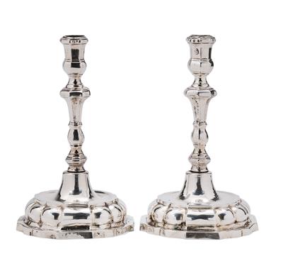 A Pair of Candleholders from Spain, - Silver and Russian Silver