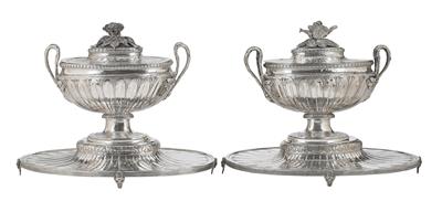 Two Neo-Classical Lidded Tureens with Support, from Buda, - Stříbro a ruské stříbro