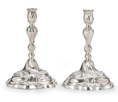 A Pair of Candleholders from Augsburg, - Argenti e Argenti russo