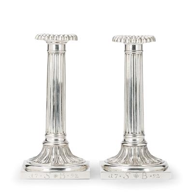A Pair of Candleholders from Augsburg, - Silver and Russian Silver